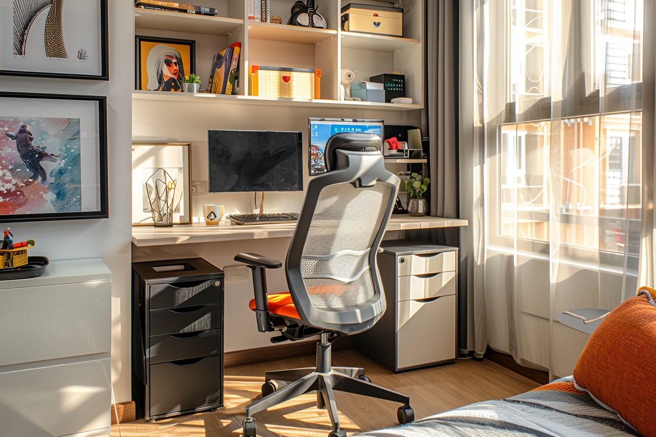 Aménagement efficace d'un coin bureau fonctionnel dans un petit appartement à Ivry-sur-Seine, illustrant des idées créatives d'utilisation de l'espace.